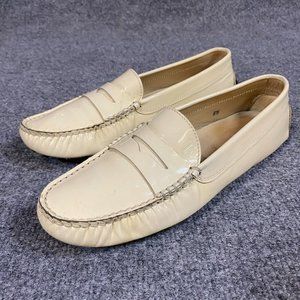 Tod's Gommino Women's Loafers 9.5 Beige Patent Leather Made in Italy